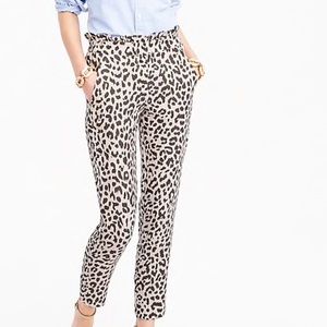 J. Crew Ruffle Waist Linen Pants Leopard Print